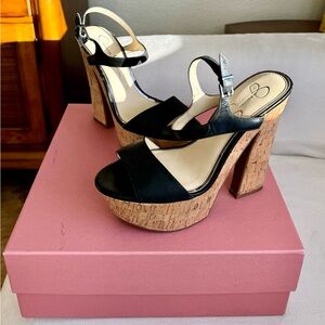 Black and Tan High Heeled Platform Sandals